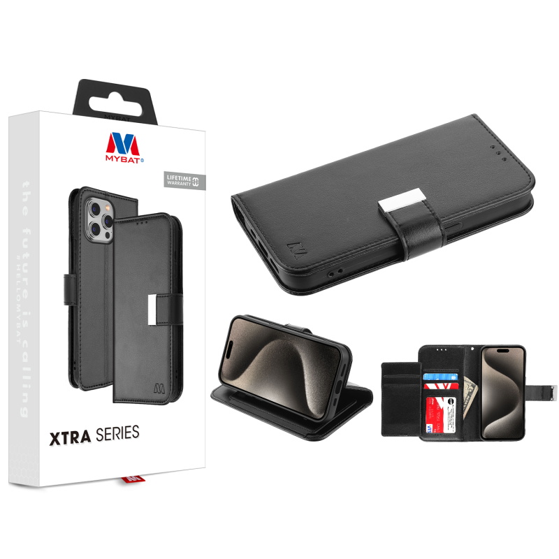 Picture of MyBat MyJacket Wallet Xtra Series for Apple iPhone 15 Pro (6.1) - Black / Black