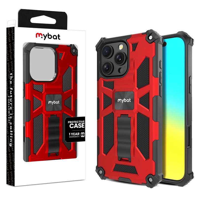 Picture of MyBat Sturdy Hybrid Protector Cover (with Stand) for Apple iPhone 16 Pro Max - Red / Black