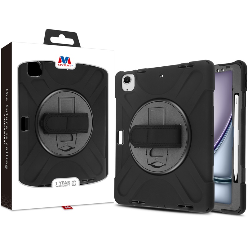 Picture of MyBat Rotatable Stand Protector Cover (with Wristband) for Apple iPad Air 13 (2024) - Black / Black