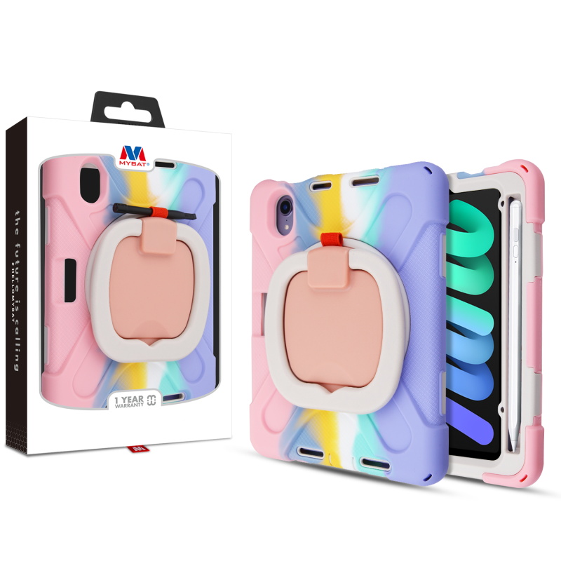 Picture of MyBat Rotatable Stand Shockproof Protector Cover for Apple iPad mini 6 (2021) / iPad mini 7 (2024) - Rose Gold / Pink Rainbow