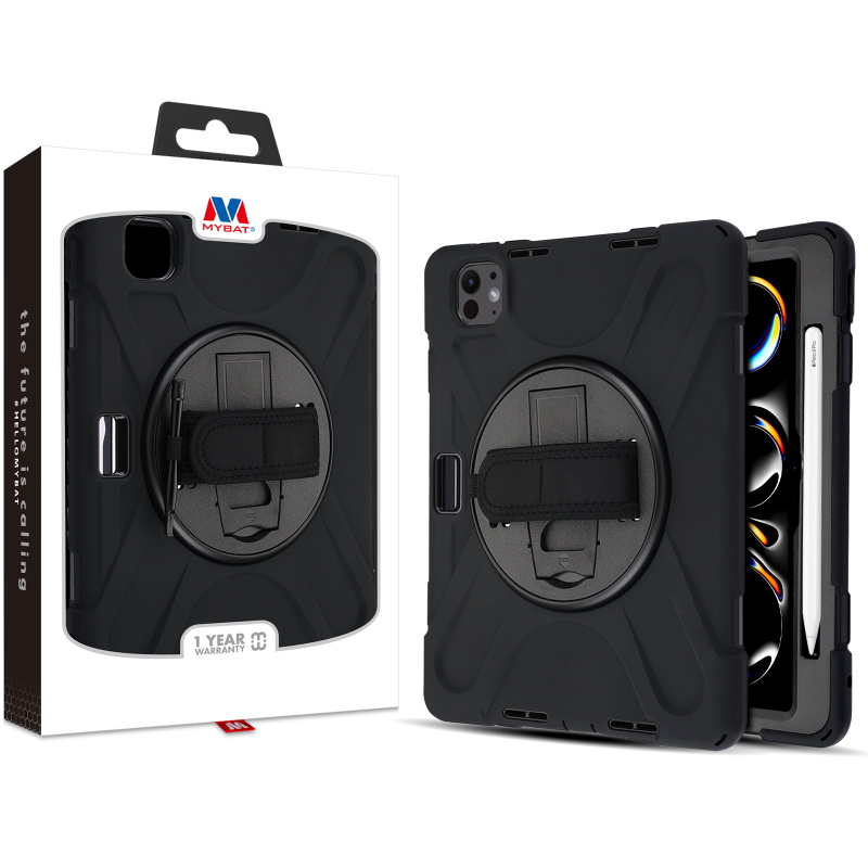 Picture of MyBat Rotatable Stand Protector Cover (with Wristband) for Apple iPad Pro 11 (2024) - Black / Black