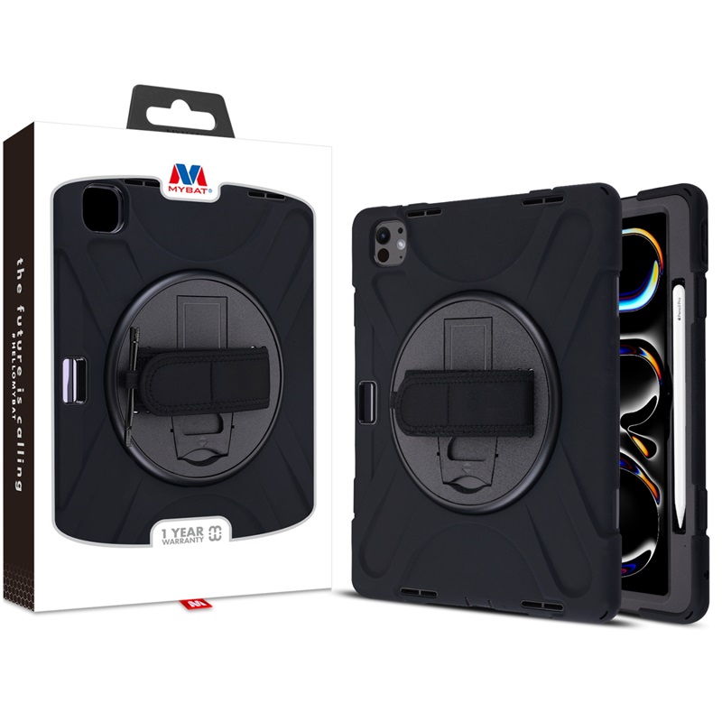 Picture of MyBat Rotatable Stand Protector Cover (with Wristband) for Apple iPad Pro 13 (2024) - Black / Black