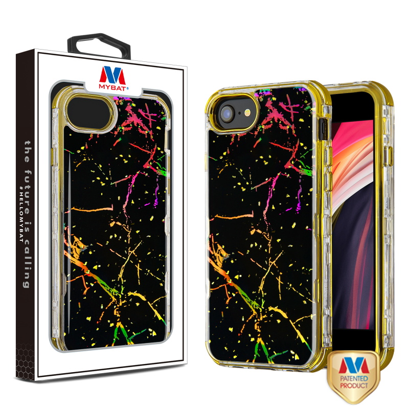 Picture of MyBat TUFF Kleer Hybrid Case for Apple iPhone SE (2020)/iPhone SE (2022) / 8/7 - Black Marbling / Electroplating Gold