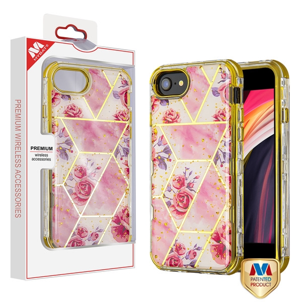 Picture of MyBat TUFF Kleer Hybrid Case for Apple iPhone SE (2020)/iPhone SE (2022) / 8/7 - Electroplated Roses Marble / Electroplating Gold
