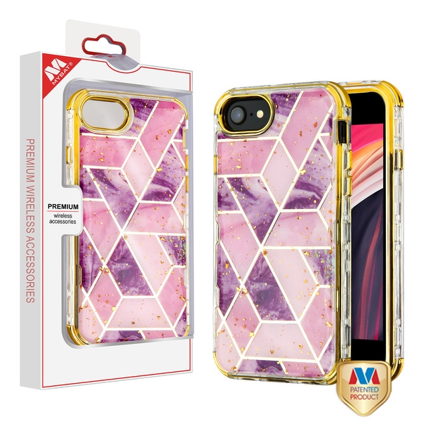 Picture of MyBat TUFF Kleer Hybrid Case for Apple iPhone SE (2020)/iPhone SE (2022) / 8/7 - Electroplated Purple Marble / Electroplating Gold