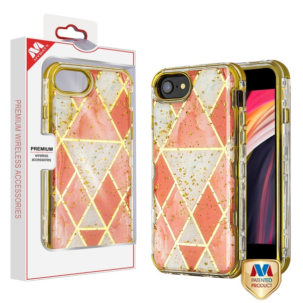 Picture of MyBat TUFF Kleer Hybrid Case for Apple iPhone SE (2020)/iPhone SE (2022) / 8/7 - Electroplated Pink Marble / Electroplating Gold