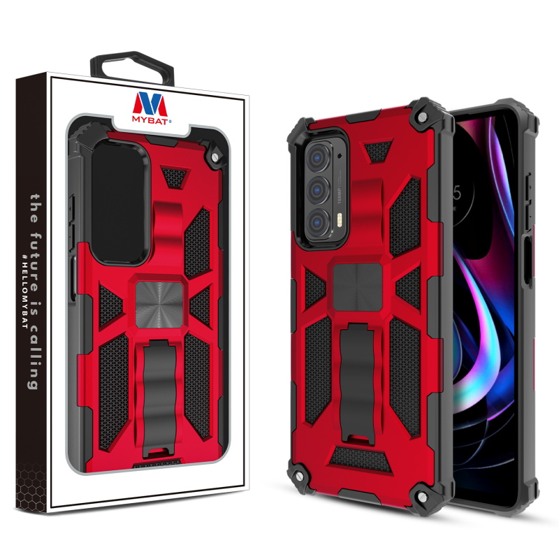 Picture of MyBat Sturdy Hybrid Protector Cover (with Stand) for Motorola Edge (2021) / Edge 5G UW - Red / Black