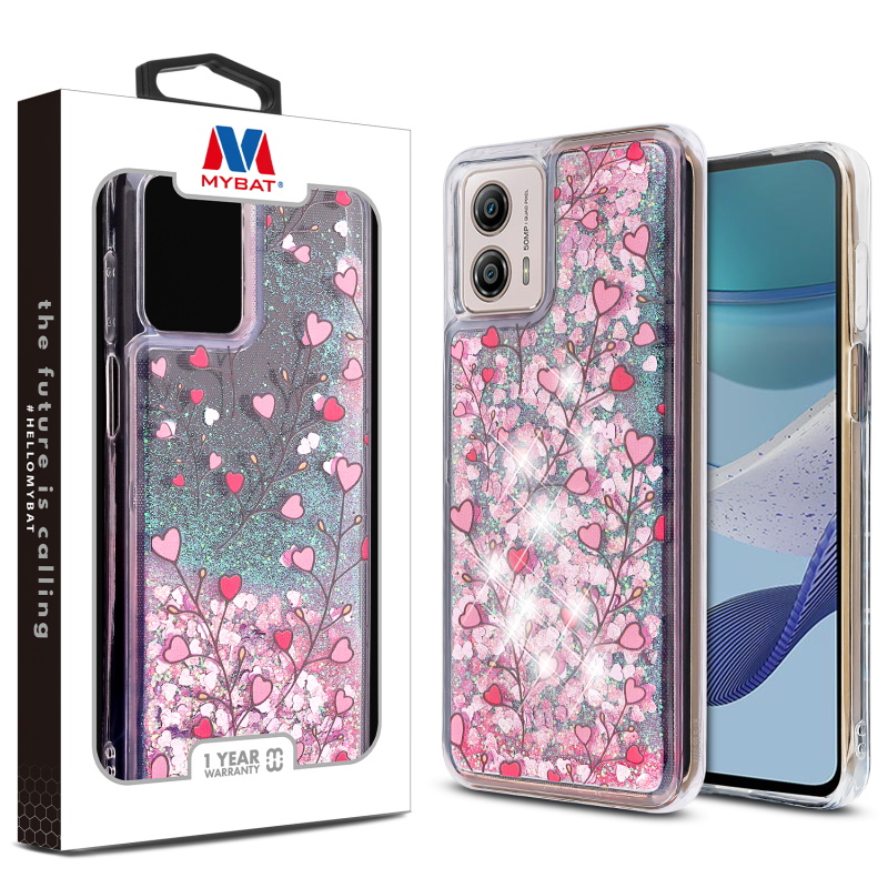 Picture of MyBat Quicksand Glitter Hybrid Protector Cover for Motorola Moto G 5G (2023) - Heart Vines