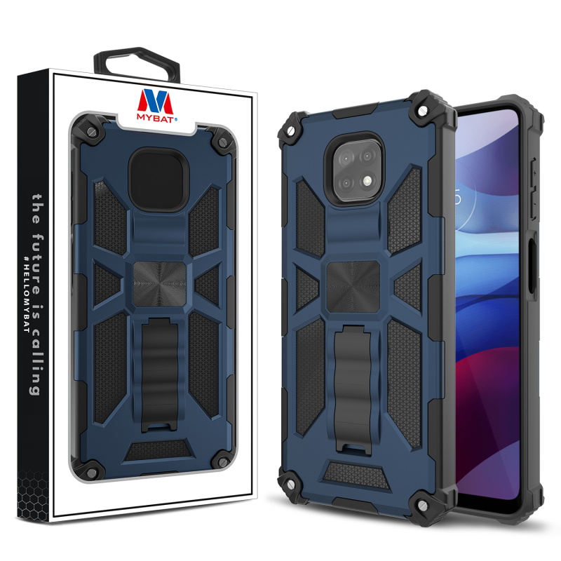Picture of MyBat Sturdy Hybrid Protector Cover (with Stand) for Motorola Moto G Power (2021) - Ink Blue / Black