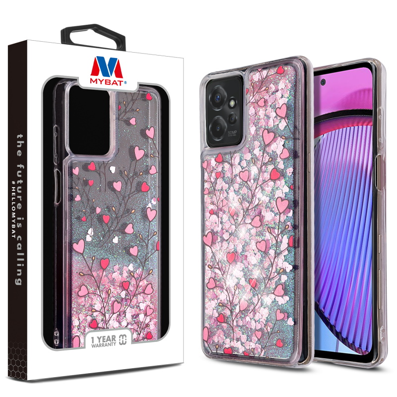 Picture of MyBat Quicksand Glitter Hybrid Protector Cover for Motorola Moto G Power 5G (2023) - Heart Vines