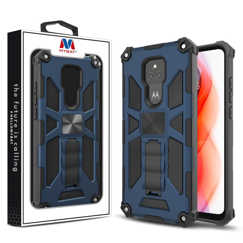 Picture of MyBat Sturdy Hybrid Protector Cover (with Stand) for Motorola Moto G Play (2021) - Ink Blue / Black