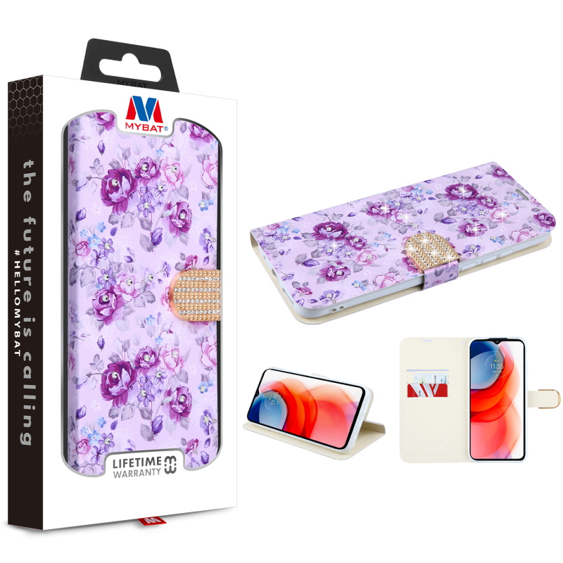 Picture of MyBat MyJacket Wallet Diamond Series for Motorola Moto G Play (2021) - Fresh Purple Flowers