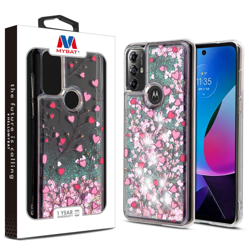 Picture of MyBat Quicksand Glitter Hybrid Protector Cover for Motorola Moto G Play (2023) - Heart Vines