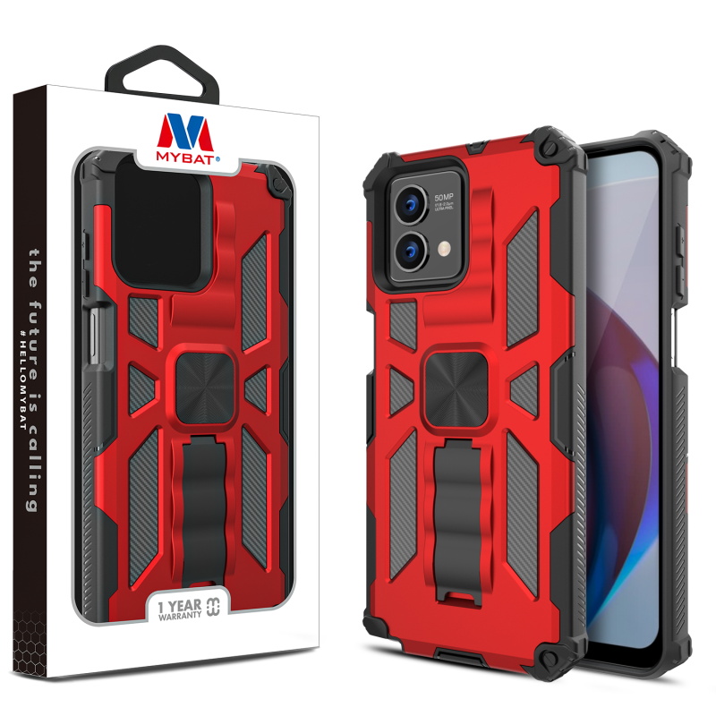 Picture of MyBat Sturdy Hybrid Protector Cover (with Stand) for Motorola Moto G Stylus 5G (2023) - Red / Black