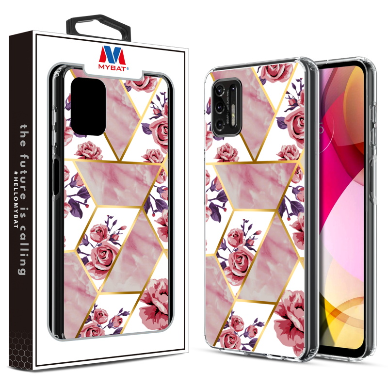Picture of MyBat Fusion Protector Cover for Motorola Moto G Stylus (2021) - Electroplated Roses Marbling