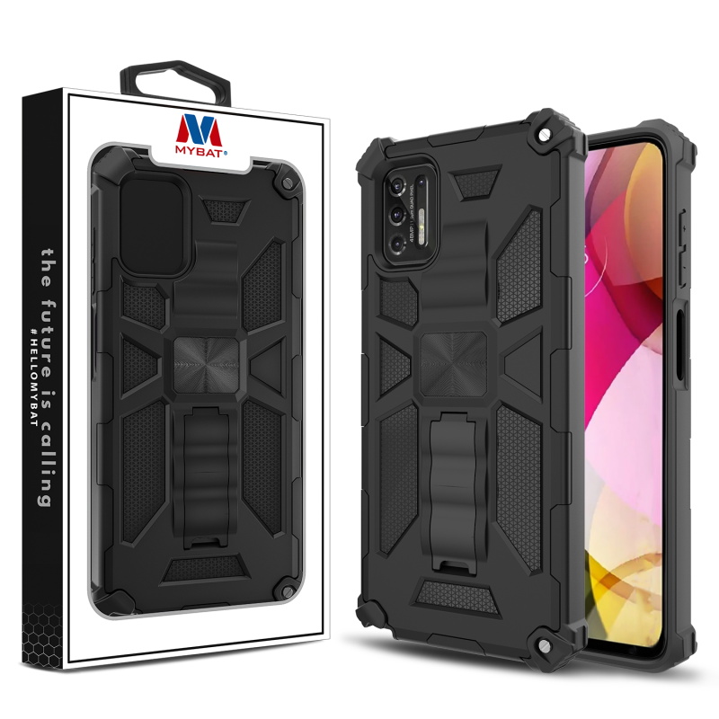 Picture of MyBat Sturdy Hybrid Protector Cover (with Stand) for Motorola Moto G Stylus (2021) - Black / Black