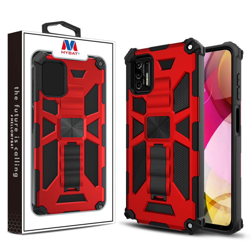 Picture of MyBat Sturdy Hybrid Protector Cover (with Stand) for Motorola Moto G Stylus (2021) - Red / Black