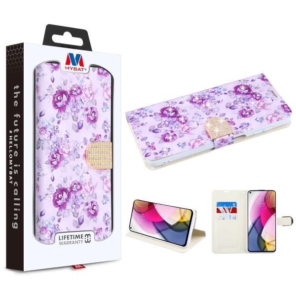 Picture of MyBat MyJacket Wallet Diamond Series for Motorola Moto G Stylus (2021) - Fresh Purple Flowers