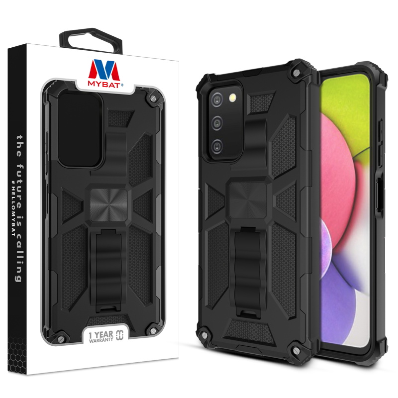 Picture of MyBat Sturdy Hybrid Protector Cover (with Stand) for Samsung Galaxy A037U / Galaxy A03s - Black / Black