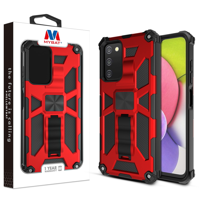 Picture of MyBat Sturdy Hybrid Protector Cover (with Stand) for Samsung Galaxy A037U / Galaxy A03s - Red / Black