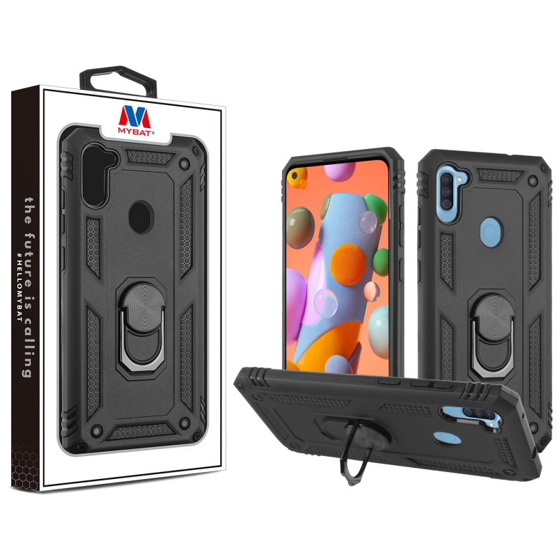 Picture of MyBat Anti-Drop Hybrid Protector Cover (with Ring Stand) for Samsung Galaxy A11 - Black / Black