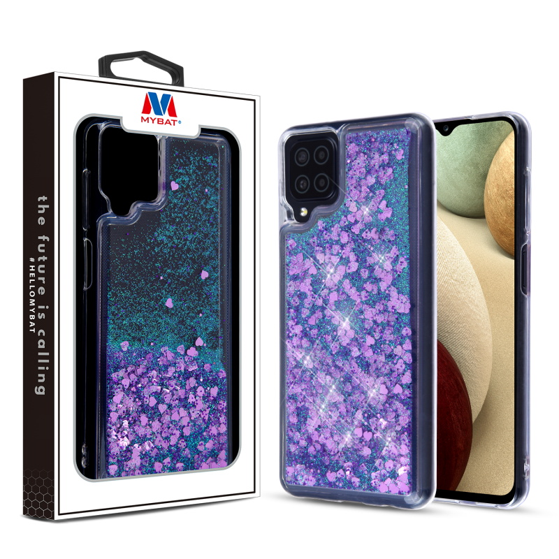 Picture of MyBat Quicksand Glitter Hybrid Protector Cover for Samsung Galaxy A12 5G - Hearts & Purple
