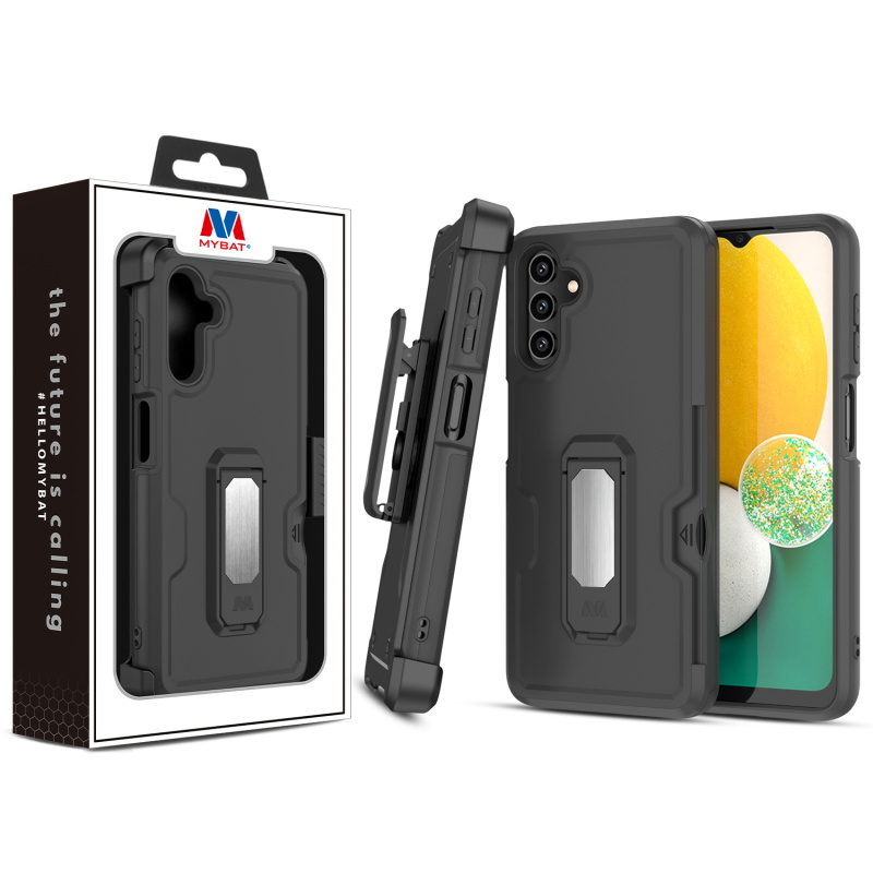 Picture of MyBat Grip Stand Protector Case Combo (with Black Holster)(with Card Wallet) for Samsung Galaxy A13 5G - Black / Black