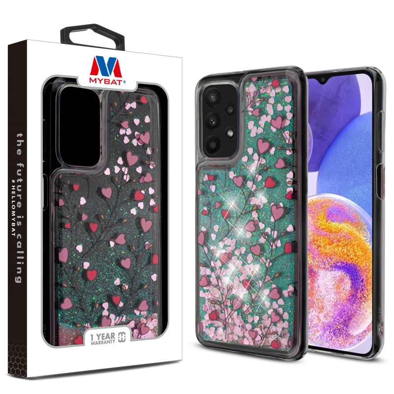 Picture of MyBat Quicksand Glitter Hybrid Protector Cover for Samsung Galaxy A23 5G - Heart Vines