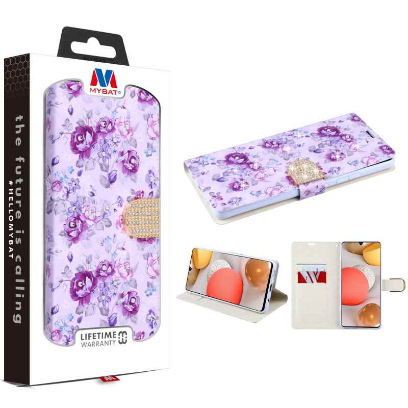 Picture of MyBat MyJacket Wallet Diamond Series for Samsung Galaxy A42 5G - Fresh Purple Flowers