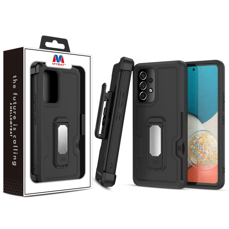 Picture of MyBat Grip Stand Protector Case Combo (with Black Holster)(with Card Wallet) for Samsung Galaxy A53 5G - Black / Black