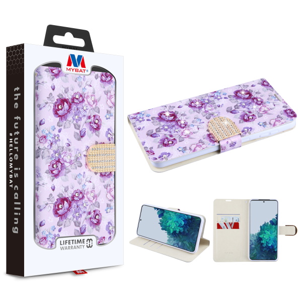 Picture of MyBat MyJacket Wallet Diamond Series for Samsung Galaxy S21 Plus - Fresh Purple Flowers