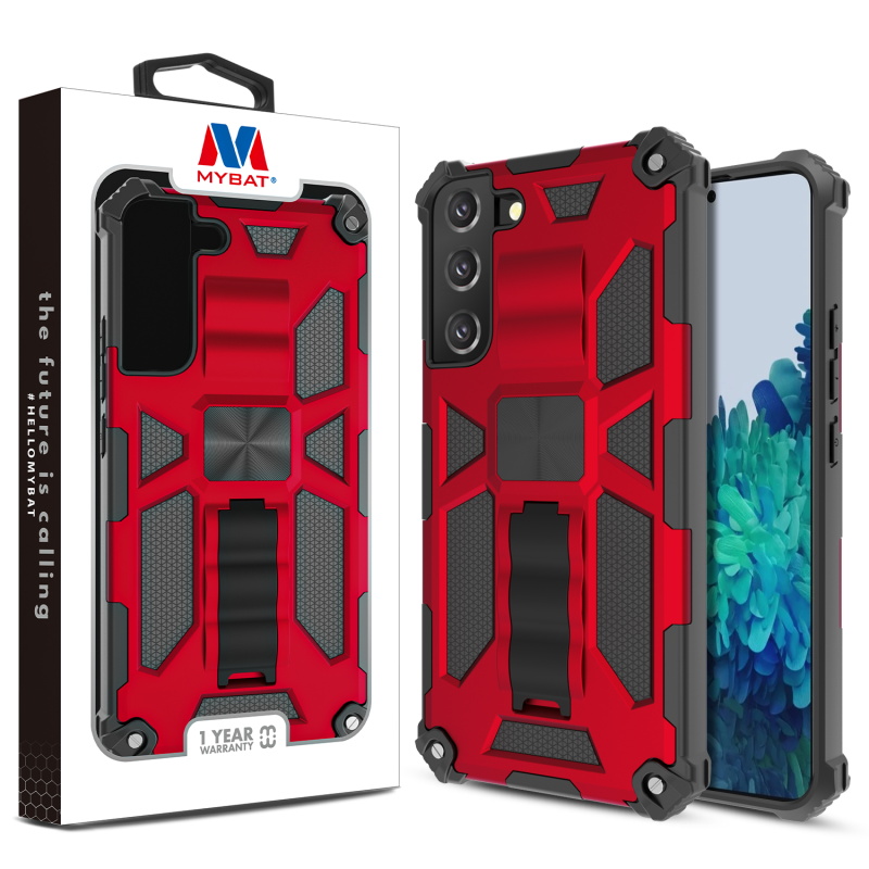 Picture of MyBat Sturdy Hybrid Protector Cover (with Stand) for Samsung Galaxy S22 Plus - Red / Black