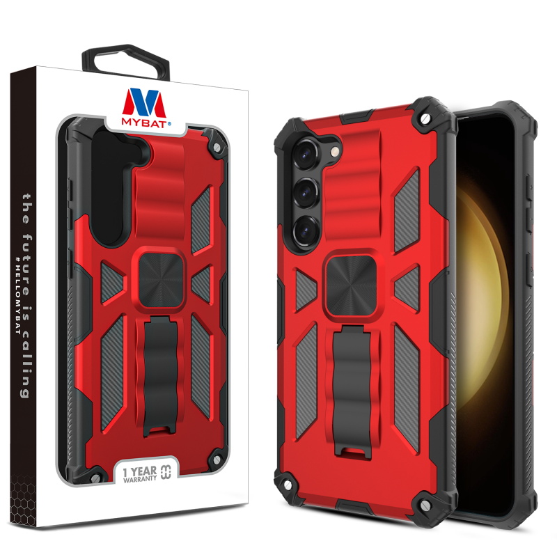 Picture of MyBat Sturdy Hybrid Protector Cover (with Stand) for Samsung Galaxy S23 Plus - Red / Black