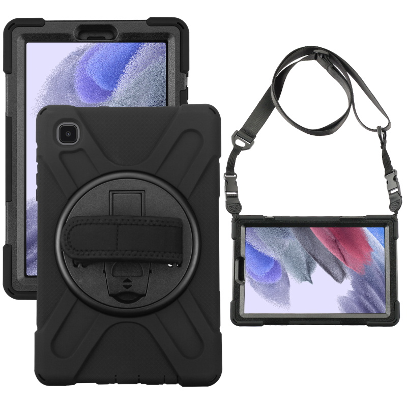 Picture of MyBat Rotatable Stand Protector Cover (with Wristband) for Samsung T220 (Galaxy Tab A7 Lite 8.7) - Black / Black
