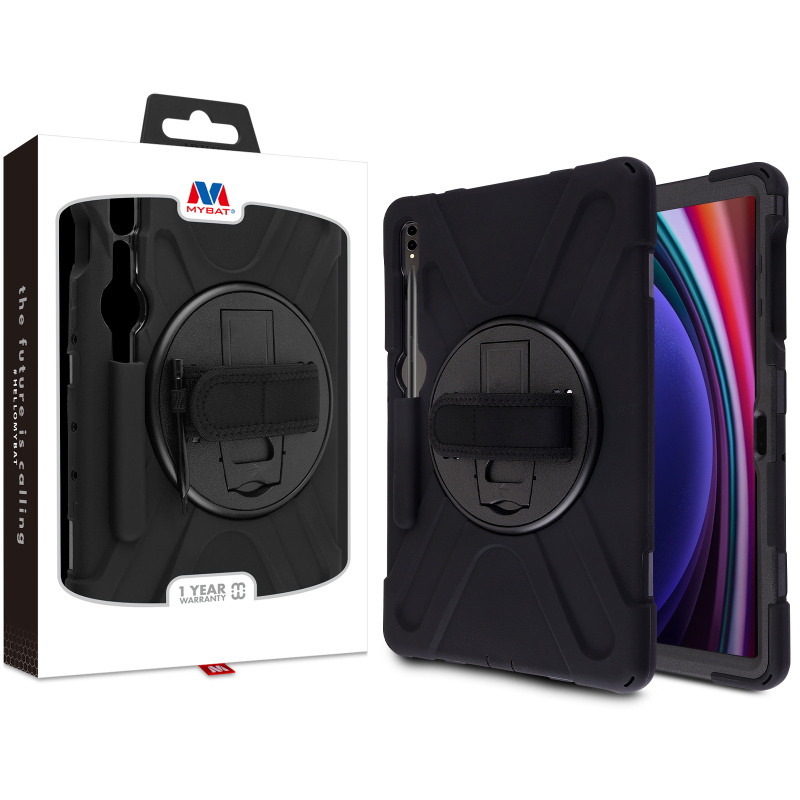 Picture of MyBat Rotatable Stand Protector Case (with Wristband) for Samsung Galaxy Tab S9+ / Galaxy Tab S10+ - Black / Black