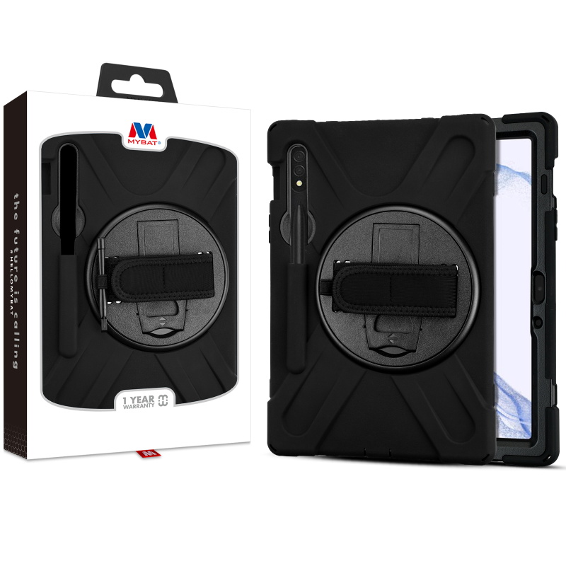 Picture of MyBat Rotatable Stand Protector Case (with Wristband) for Samsung X700 (Galaxy Tab S8) / Galaxy Tab S7 - Black / Black