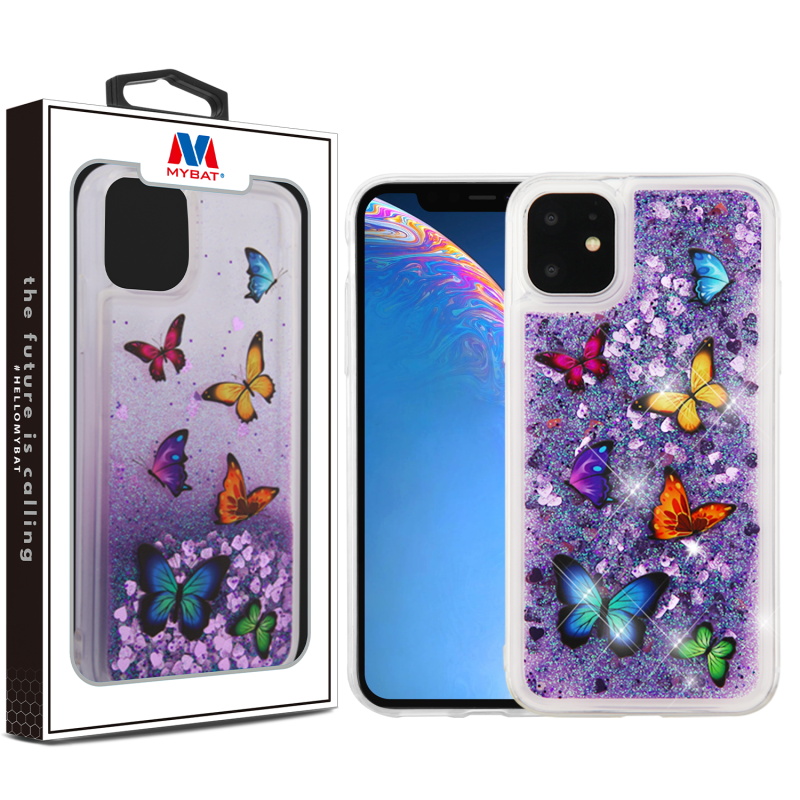 Picture of MyBat Glitter Hybrid Protector Cover for Apple iPhone 11 - Butterfly Dancing & Purple Quicksand (Hearts)