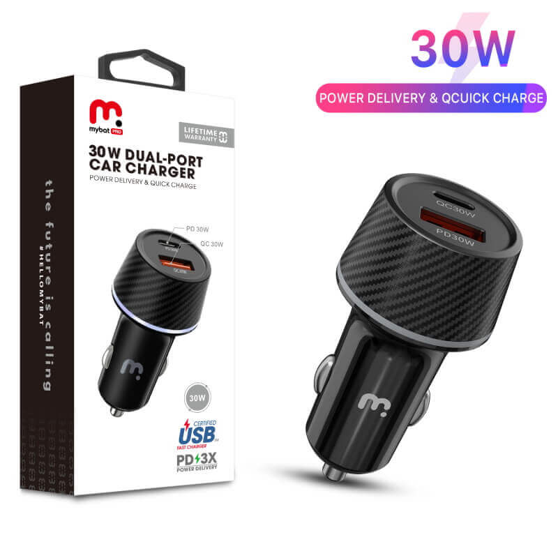 Picture of MyBat Pro Fast Charging Power Delivery Dual Port Car Charger (30W) - Black