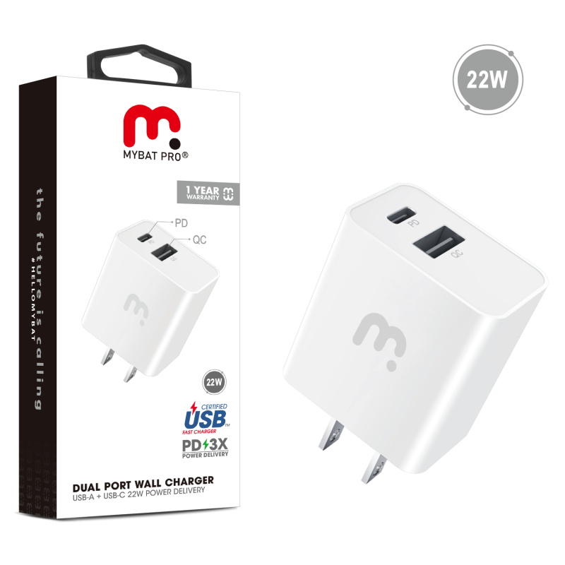 Picture of MyBat Pro Dual Port Fast Charging Power Delivery Wall Charger (22W) - White
