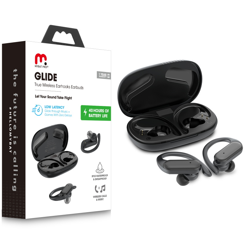 Picture of MyBat Pro Glide True Wireless Earhooks Earbuds with Charging Case - Black