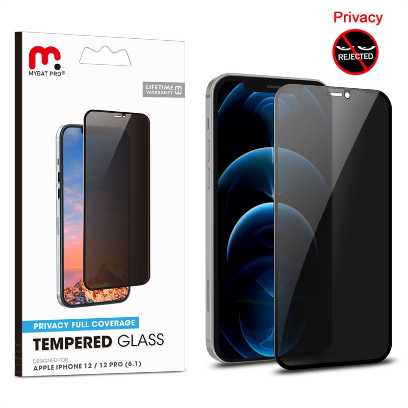 Picture of MyBat Pro Privacy Full Coverage Tempered Glass Screen Protector for Apple iPhone 12 Pro (6.1) / iPhone 12 (6.1) - Smoke