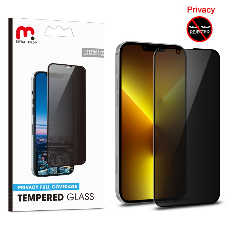 Picture of MyBat Pro Privacy Full Coverage Tempered Glass Screen Protector for Apple iPhone 13 Pro (6.1) / iPhone 13 (6.1) / iPhone 14 (6.1)- Smoke