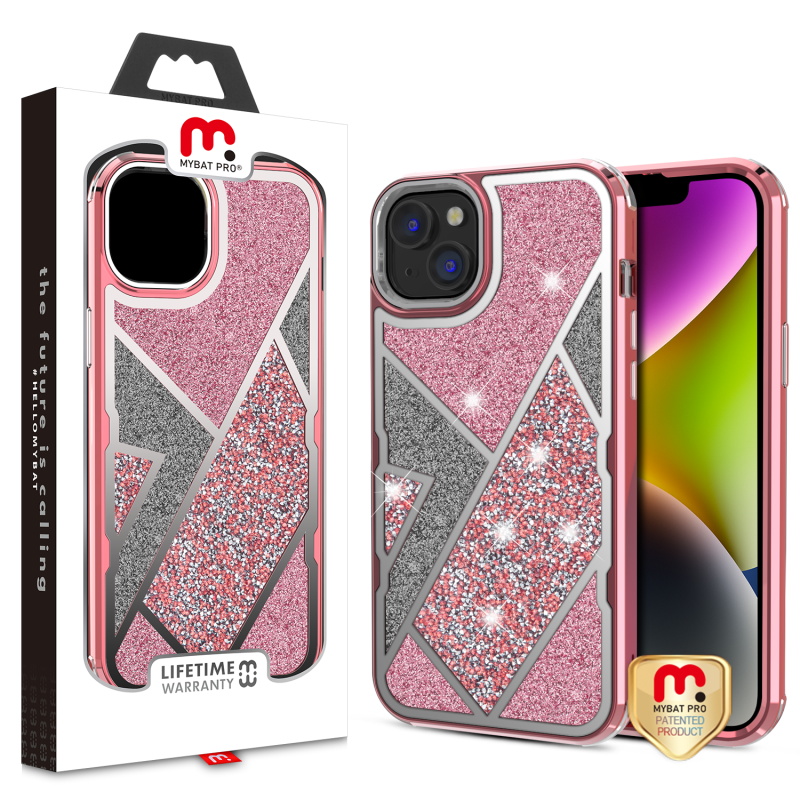 Picture of MyBat Pro TUFF Kleer Hybrid Case for Apple iPhone 14 (6.1) - Electroplated Rose Gold / Transparent Clear Mini Crystals & Glitter