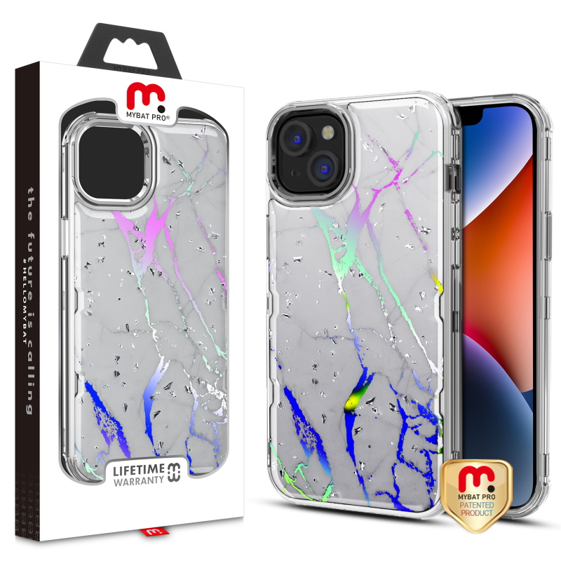 Picture of MyBat Pro TUFF Kleer Hybrid Case for Apple iPhone 14 (6.1) - White Marbling / Electroplating Silver