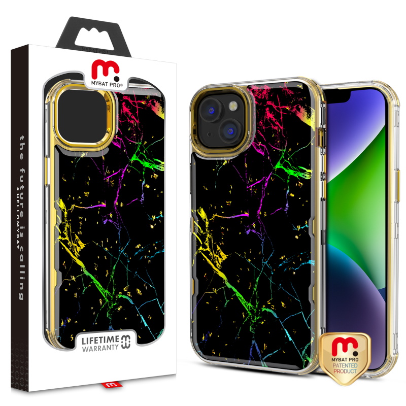 Picture of MyBat Pro TUFF Kleer Hybrid Case for Apple iPhone 14 (6.1) - Black Marbling / Electroplating Gold