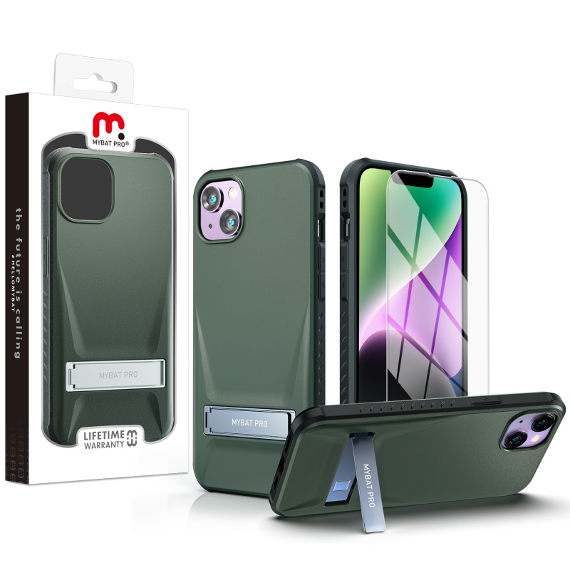 Picture of MyBat Pro Beyonder Series Case with Tempered Glass with Kickstand for Apple iPhone 14 Plus (6.7) - Blackish Green