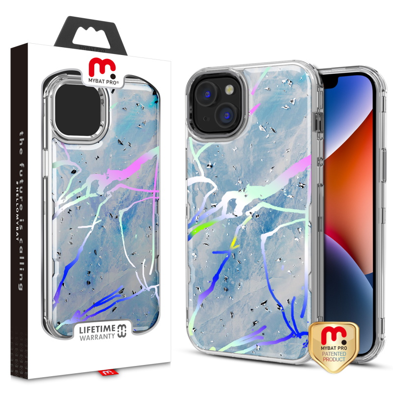 Picture of MyBat Pro TUFF Kleer Hybrid Case for Apple iPhone 14 Plus (6.7) - Blue Marbling / Electroplating Silver