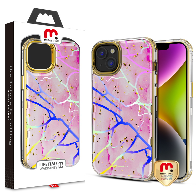 Picture of MyBat Pro TUFF Kleer Hybrid Case for Apple iPhone 14 Plus (6.7) - Pink Marbling / Electroplating Gold