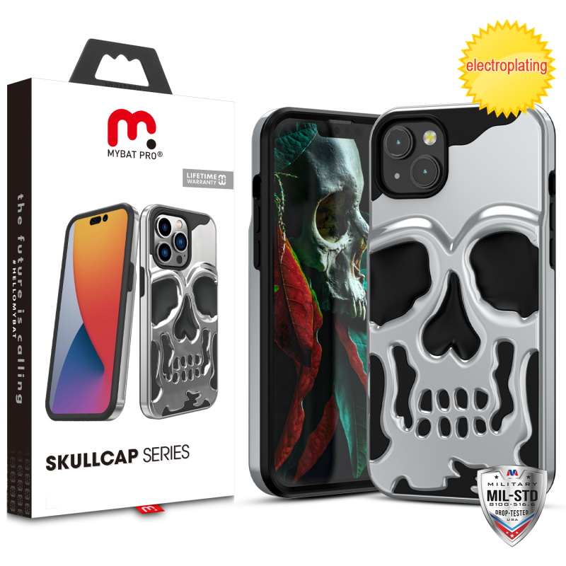 Picture of MyBat Pro Skullcap Hybrid Protector Cover for Apple iPhone 14 Plus (6.7) - Silver Plating / Black