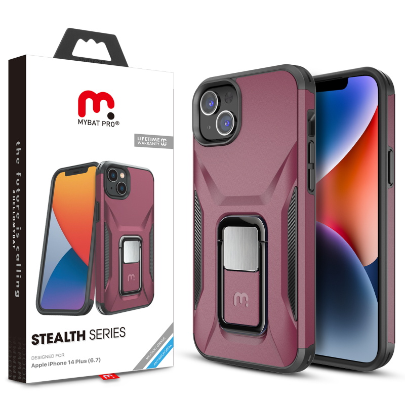 Picture of MyBat Pro Antimicrobial Stealth Series (with Stand) for Apple iPhone 14 Plus (6.7) - Plum / Black